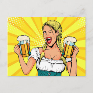 Carte Postale Pop Art Oktoberfest Woman with Beer