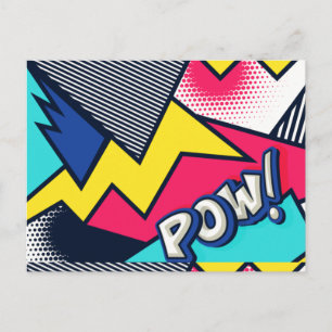 Carte Postale Pop Art Pow ! Motif en Magenta, Bleu et Noir