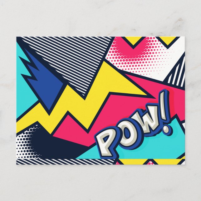 Carte Postale Pop art pow ! Pattern à Magenta, Blue et Black (Devant)
