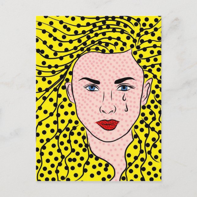 Carte Postale Pop Art Style Comic Livre Jaune Blonde Triste Fill (Devant)