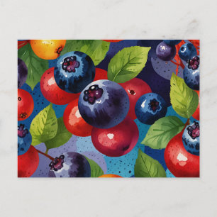 Carte Postale Pop Art Watercolor Blueberries Motif