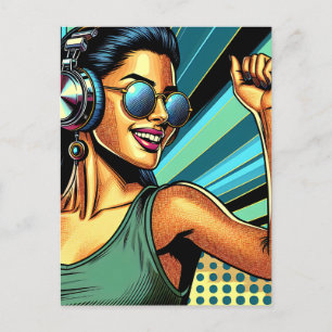 Carte Postale Pop Art Woman dans les casques danser