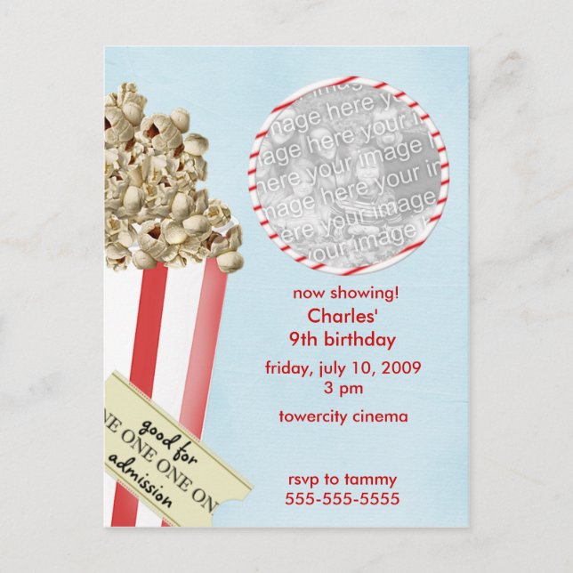 Carte Postale Popcorn Anniversaire Fête Invitation (Devant)
