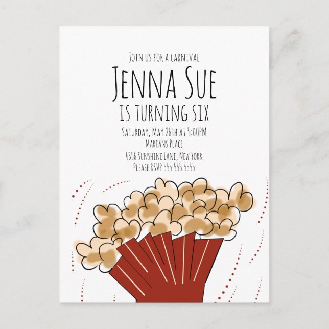 Carte Postale Popcorn Movie Extérieur Fête Anniversaire (Devant)