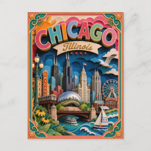 Carte Postale PopCut États Chicago Illinois Art Papier