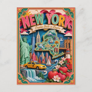 Carte Postale PopCut États de New York Coloré Art en Papier 3D