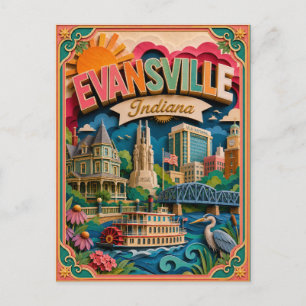 Carte Postale PopCut États Evansville Indiana Art en Papier