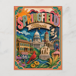 Carte Postale PopCut États Springfield Illinois Art en Papier