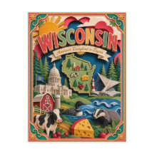 PopCut États Wisconsin Coloré Art en Papier 3D