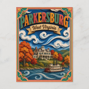 Carte Postale PopCut States Parkersburg Virginie-Occidentale Art