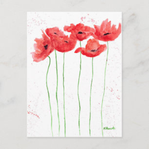 Carte Postale Poppies rouge floral aquarelle nature rustique pav