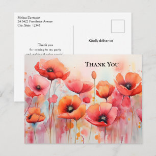 Carte Postale Poppies rouges dans un Merci d'aquarelle de champ