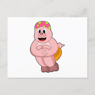 Carte Postale Porc sautant dans l'eau