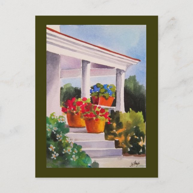 Carte Postale Porche d'entrée de grand-mère avec pots de fleurs (Devant)
