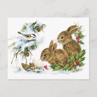 Carte Postale Port:  Bunnies de neige d'hiver