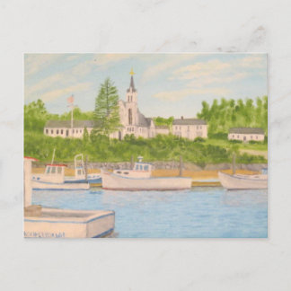 Carte Postale Port de Boothbay : Bateaux de l'église et du homar