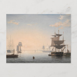 Carte Postale Port de Boston avec la ville à distance