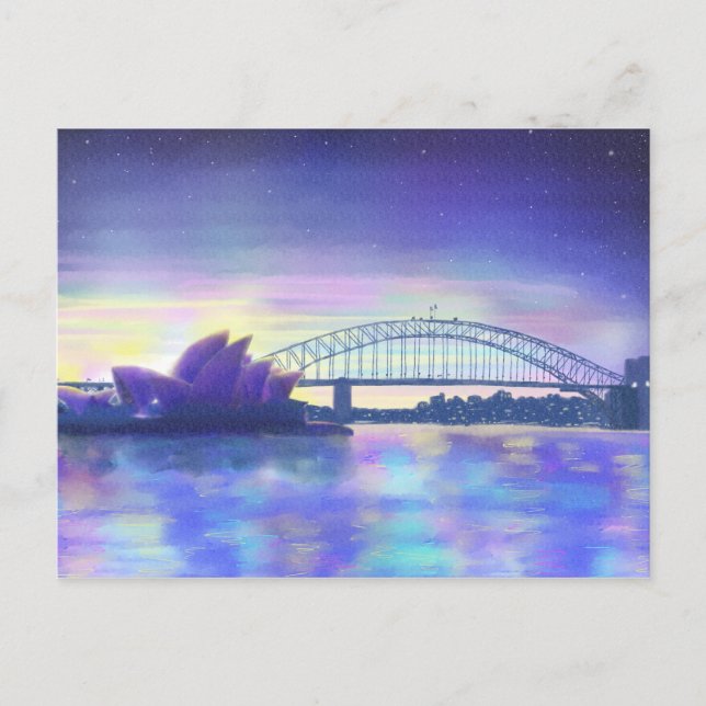 Carte Postale Port de Sydney Coucher de soleil violet peinture d (Devant)