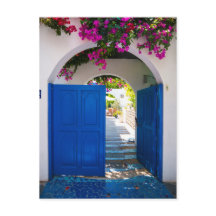 Porte bleue de style grec et turc