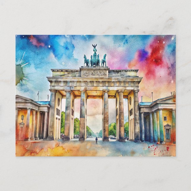 Carte Postale Porte d'Aquarelle Berlin Brandebourg (Devant)