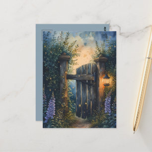 Carte Postale Porte De Jardin Enchantée Sous Ciel De Luciole