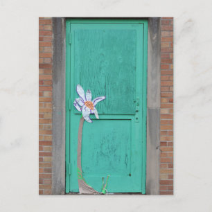 Carte Postale Porte turquoise avec fleur de papier Toutes les oc