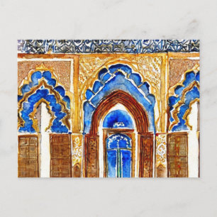 Carte Postale Portes dorées du Palais Royal de Fès Maroc aquarel