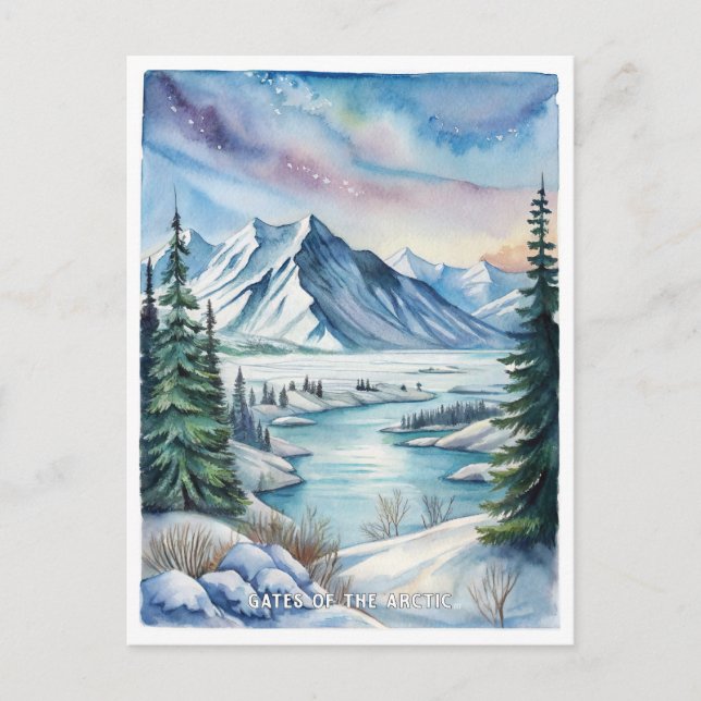Carte Postale Portes du parc national de l'Arctique Aquarelle (Devant)