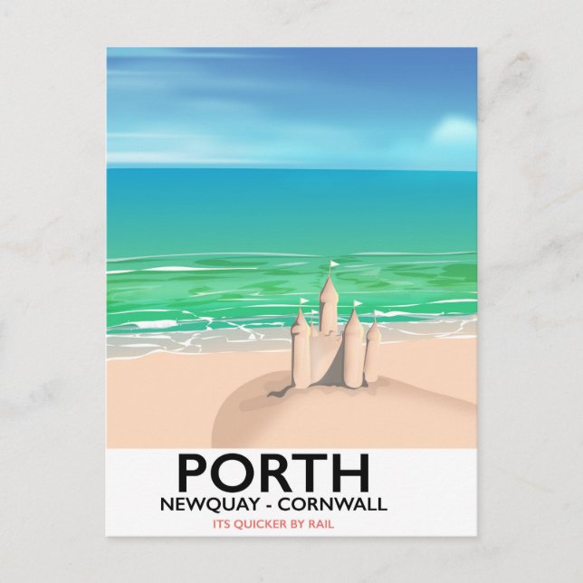 Carte Postale Porth Newquay Sandcastle imprimé voyage (Devant)