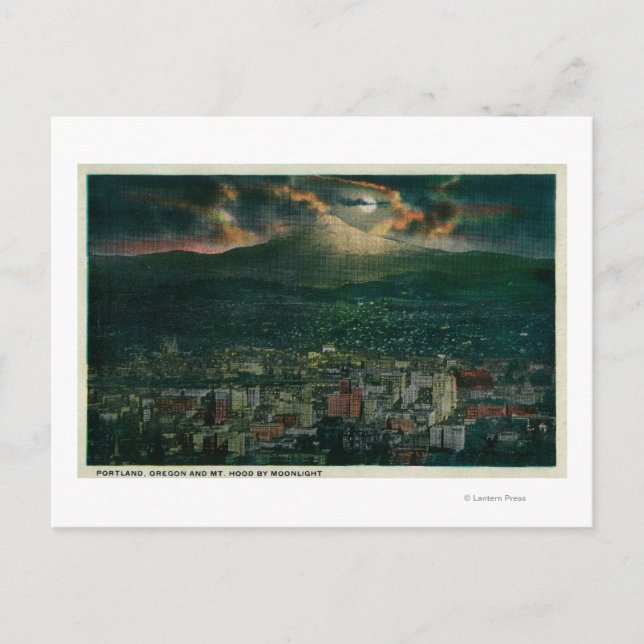 Carte Postale Portland et Mt Hood au clair de lune (Devant)