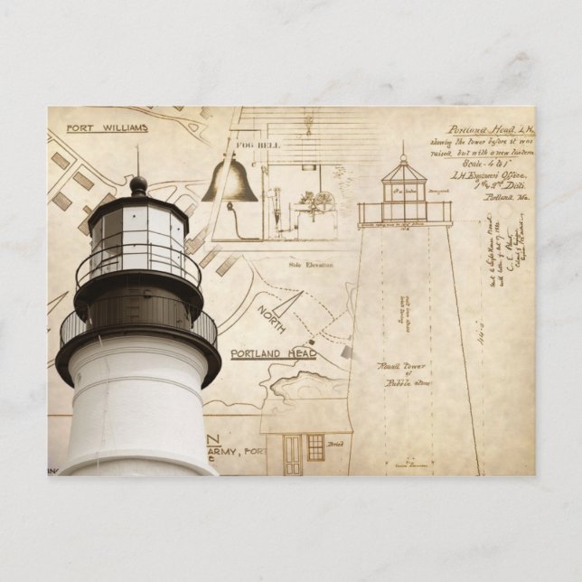 Carte Postale Portland Head Light dessins et plans mesurés (Devant)