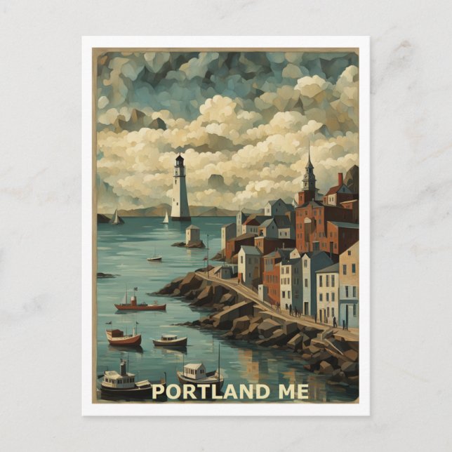 Carte Postale Portland ME Design graphique Abstrait inspiré (Devant)