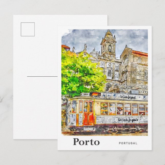 Carte Postale Porto Portugal Aquarelle Voyage Croquis main (Devant / Derrière)