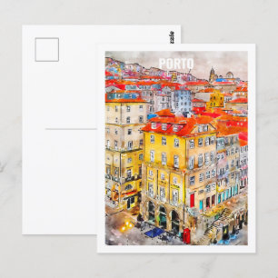 Carte Postale Porto Portugal Fameux Aquarelle Voyage Croquis