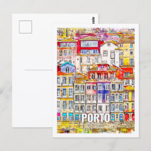 Carte Postale Porto Portugal Fameux Aquarelle Voyage Croquis