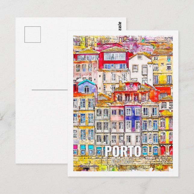 Carte Postale Porto Portugal Fameux Aquarelle Voyage Croquis (Devant / Derrière)