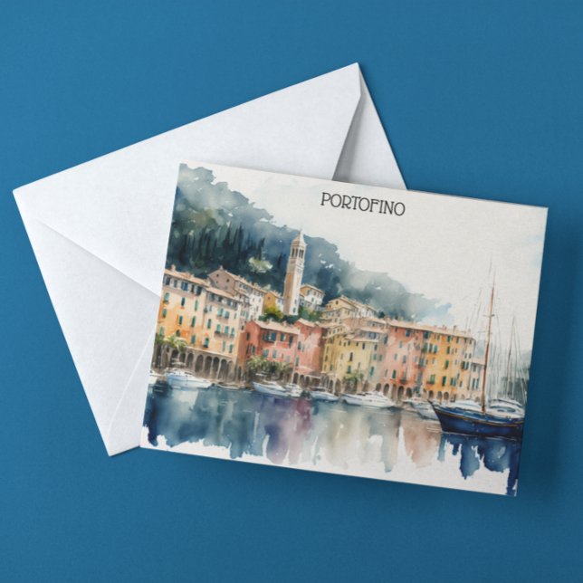 Carte Postale Portofino Italie Aquarelle Peinture (portofino italy vintage postcard)