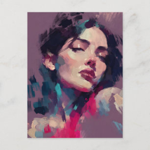 Carte Postale Portrait Abstrait avec Reflets Néon