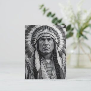 Carte Postale Portrait amérindien en plumes
