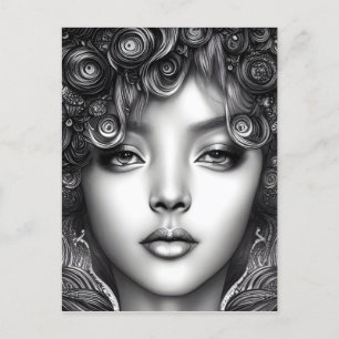 Carte Postale Portrait Art numérique de fille noire divine