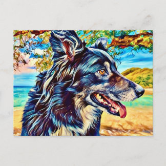Carte Postale Portrait Artistique de Border Collie Paysage Scéni