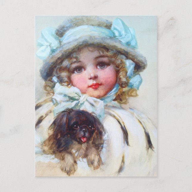 Carte Postale Portrait chéri d'une petite fille et de son chien (Devant)