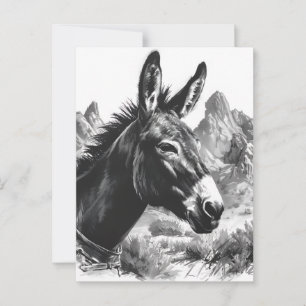 Carte Postale Portrait d'âne noir et blanc Sud-Ouest