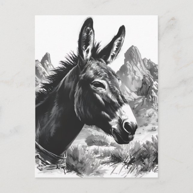 Carte Postale Portrait d'âne noir et blanc Sud-Ouest (Devant)