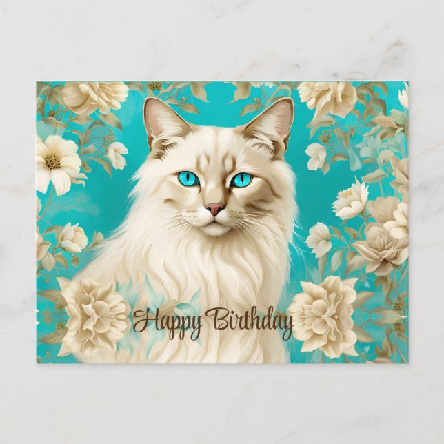 Carte Postale Portrait d'art d'anniversaire de Siamois Lilac Lyn (Devant)