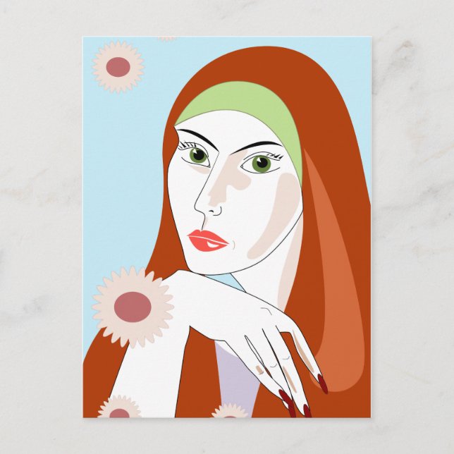 Carte Postale Portrait d'art floral rétro rousse Fashion (Devant)