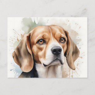 Carte Postale Portrait de Beagle à l'aquarelle douce avec fluide