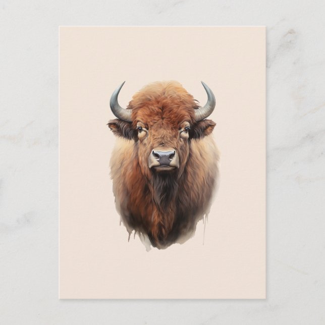 Carte Postale Portrait de bison aquarelle (Devant)