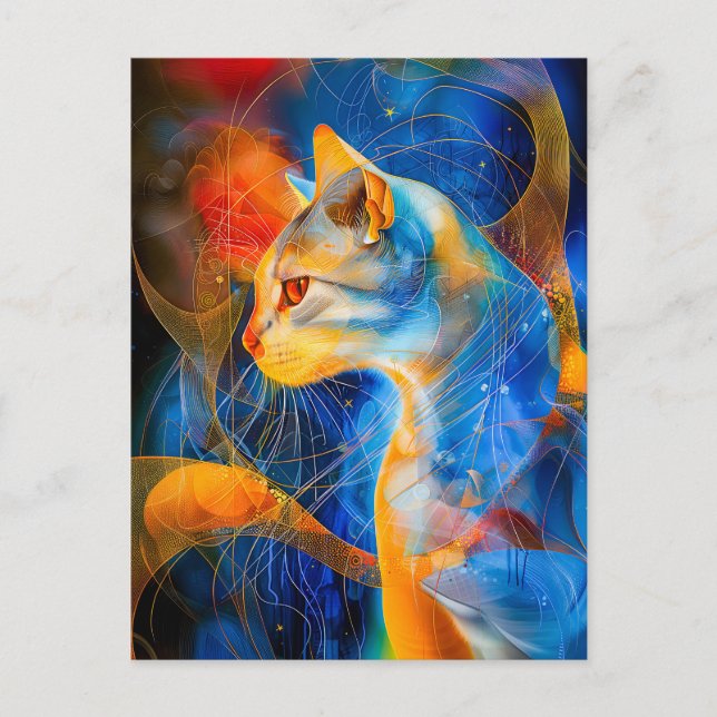 Carte Postale Portrait de chat abstrait parmi les merveilles gal (Devant)