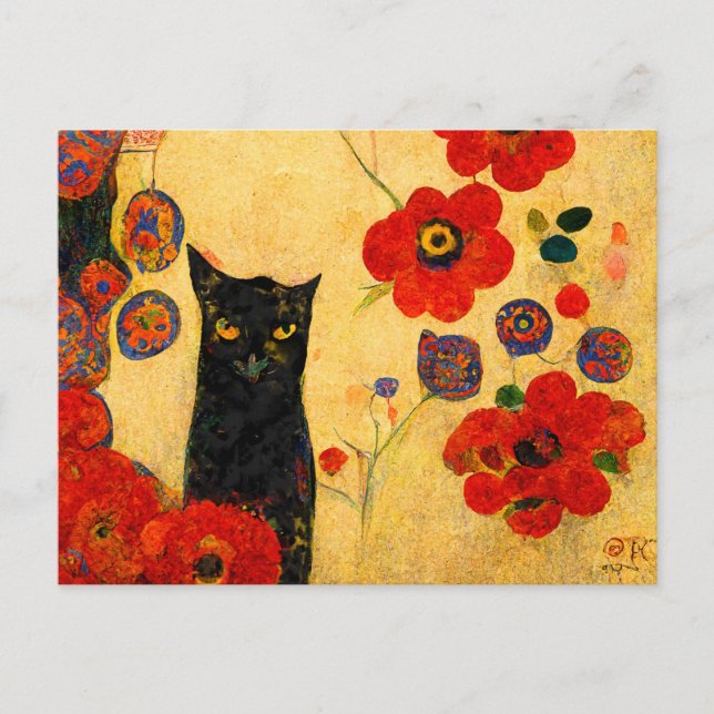 Carte Postale Portrait de chats Art nouveau. Peint sur or. (Devant)